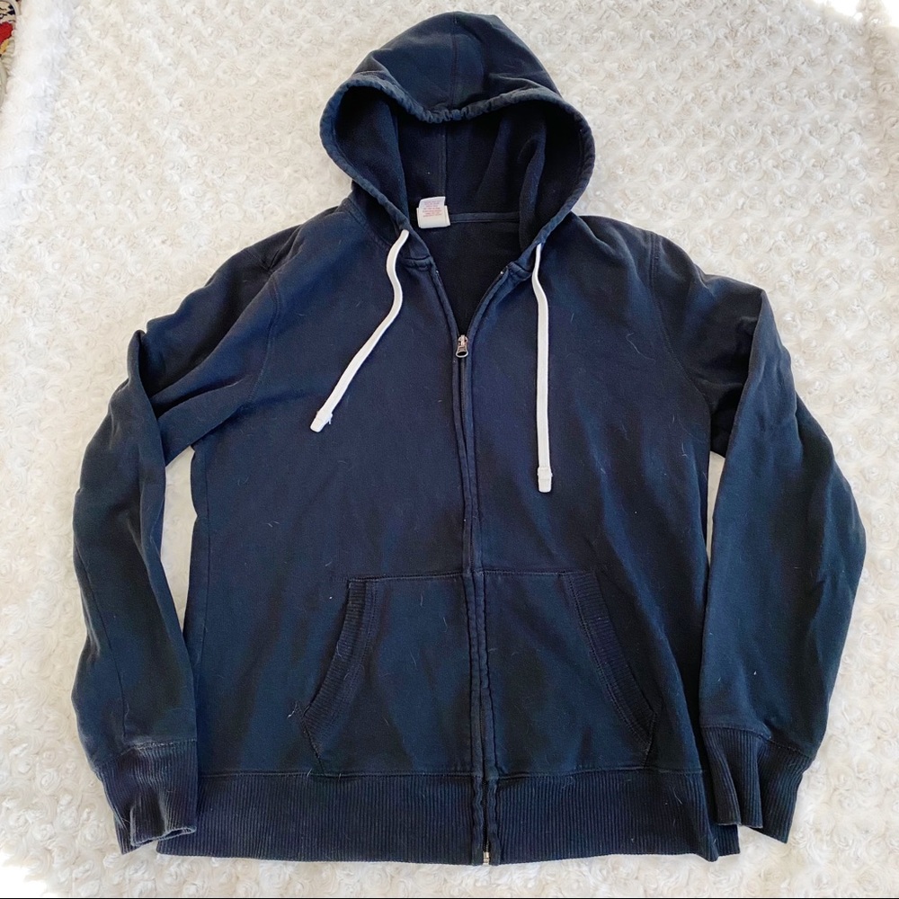 Mossimo Supply Cotton Black Zip Up Hoodie Sweatshirt w Shoelace Drawstring